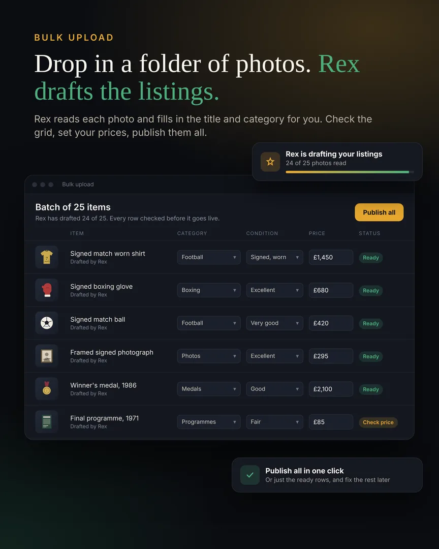 Bulk upload grid with listings drafted by Rex